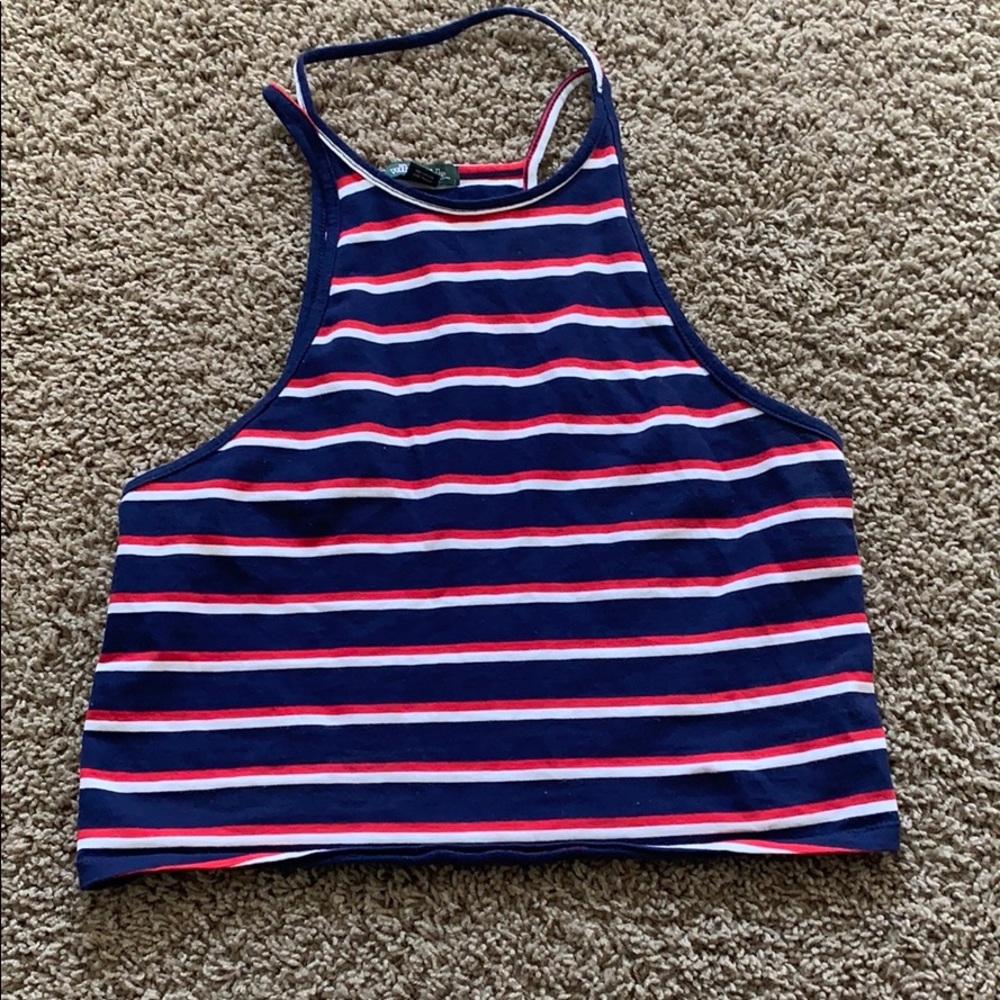 red white and blue halter top worn, no damage
